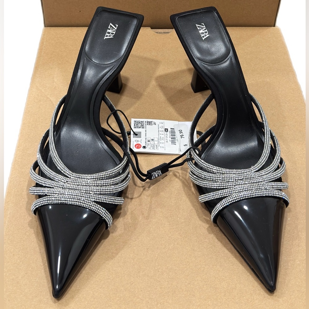 ZARA RHINESTONE HEELED MULES - Picture 1 of 12